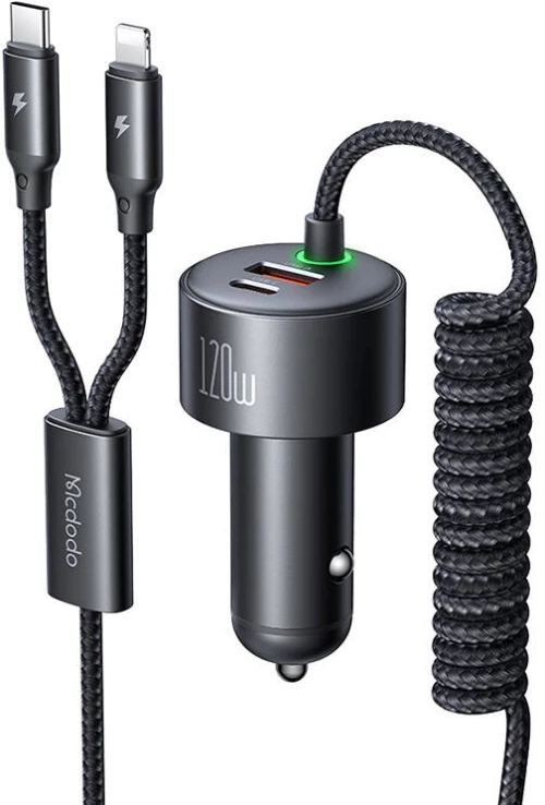 Mcdodo CC-0370 car charger, USB-C, Lightning, 120W, retractable cables