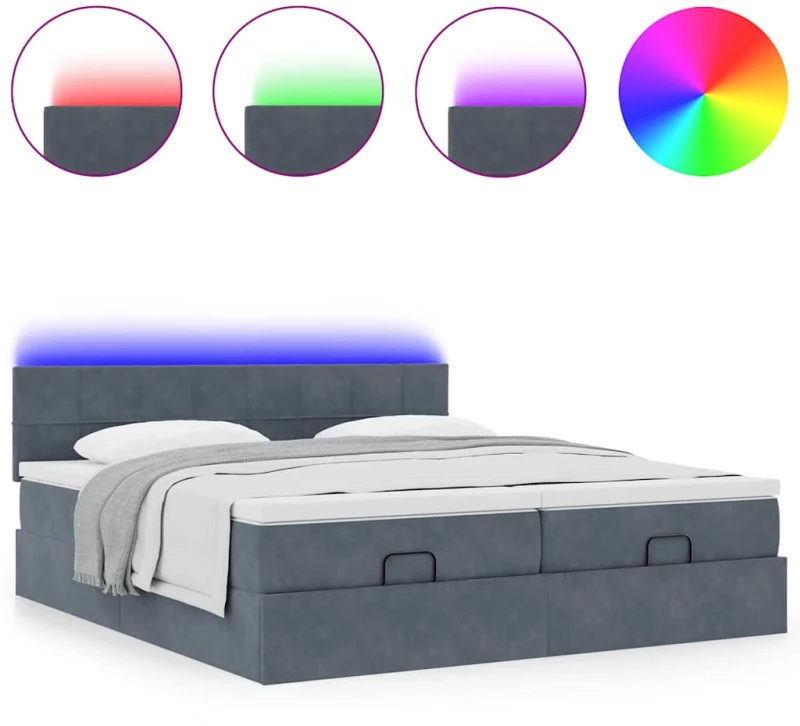 vidaXL Οθωμανικό κρεβάτι με στρώματα & LEDs Σκούρο γκρι Velvet