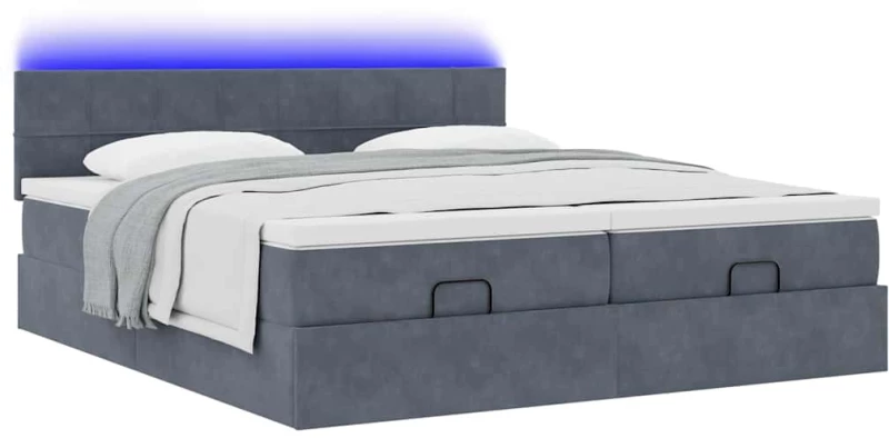 vidaXL Οθωμανικό κρεβάτι με στρώματα & LEDs Σκούρο γκρι Velvet