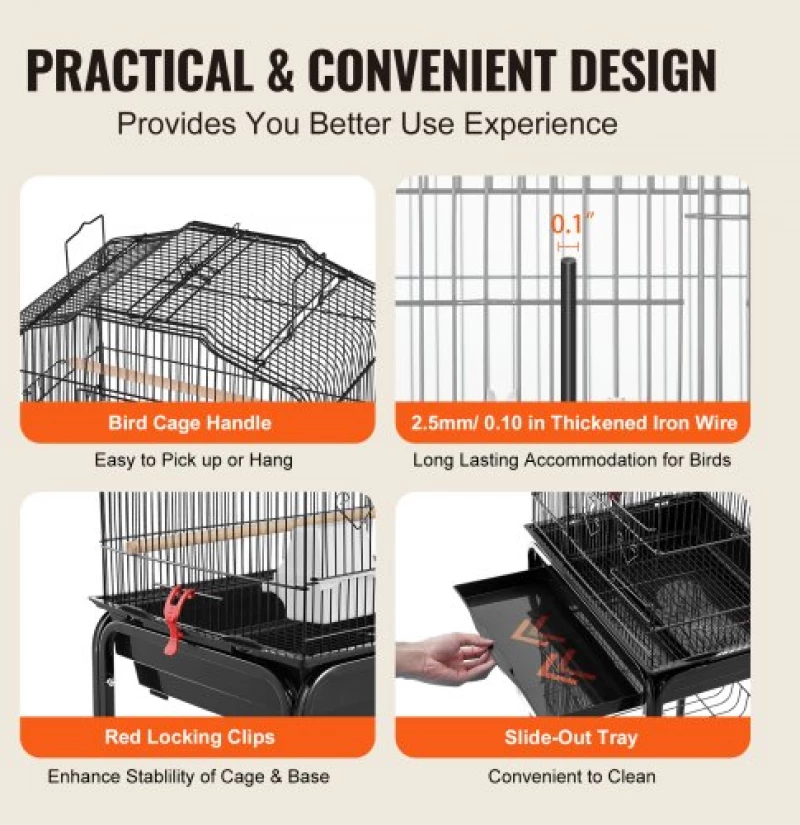 VEVOR Large Bird Cage 62 in Rolling Metal Parakeet Cage for Cockatiels Parrot