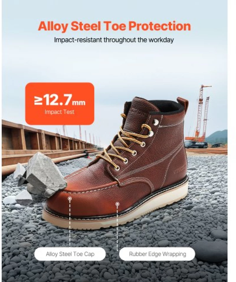 VEVOR Steel Toe Work Boots UK Size 10 Waterproof Moc Toe for Men Slip-Resistant