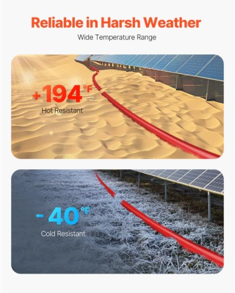 VEVOR 100FT Solar Panel Extension Cable 10AWG Waterproof PV 6mm² Cable Red