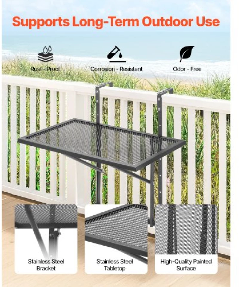 VEVOR Balcony Hanging Table 19 x 24 in Metal Patio Railing Table Adjustable