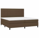 vidaXL Κρεβάτι Boxspring με Στρώμα & LED Σκ.Καφέ 200x200εκ. Υφασμάτινο