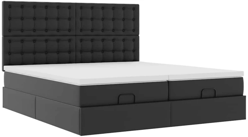 vidaXL Οθωμανικό κρεβάτι με στρώματα & LEDs Μαύρο Faux Leather