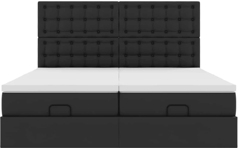 vidaXL Οθωμανικό κρεβάτι με στρώματα & LEDs Μαύρο Faux Leather