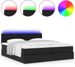 vidaXL Οθωμανικό κρεβάτι με στρώματα & LEDs Μαύρο Faux Leather