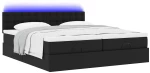 vidaXL Οθωμανικό κρεβάτι με στρώματα & LEDs Μαύρο Faux Leather