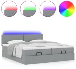vidaXL Οθωμανικό κρεβάτι με στρώματα & LEDs Ανοιχτό γκρι ύφασμα
