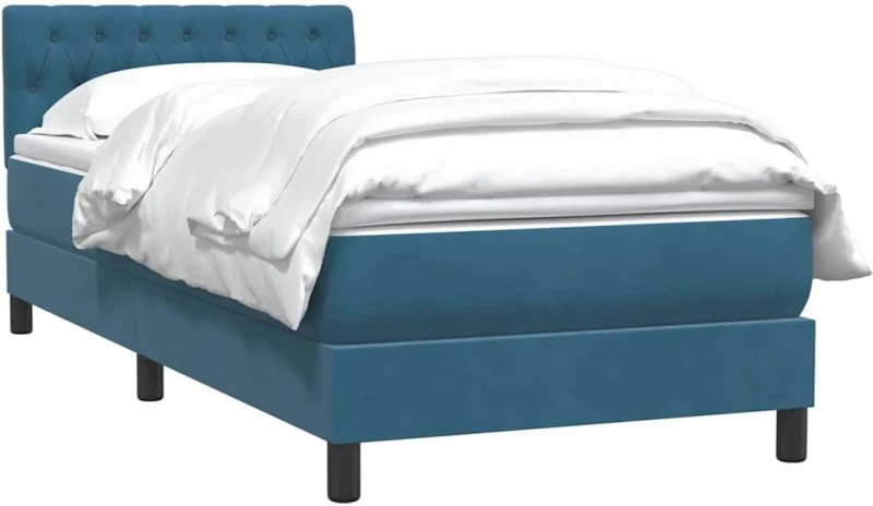 vidaXL Box Spring κρεβάτι με στρώμα σκούρο μπλε 80x210 εκ. Βελούδινο