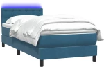 vidaXL Κρεβάτι Boxspring με Στρώμα Σκούρο Μπλε 80x220 εκ. Βελούδινο