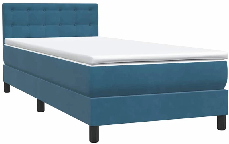 vidaXL Κρεβάτι Boxspring με Στρώμα Σκούρο Μπλε 80x220 εκ. Βελούδινο