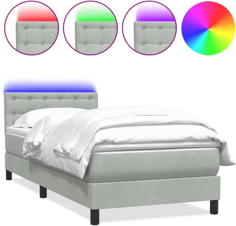 vidaXL Box Spring κρεβάτι με στρώμα ανοιχτό γκρι 90x220 εκ. Βελούδινο
