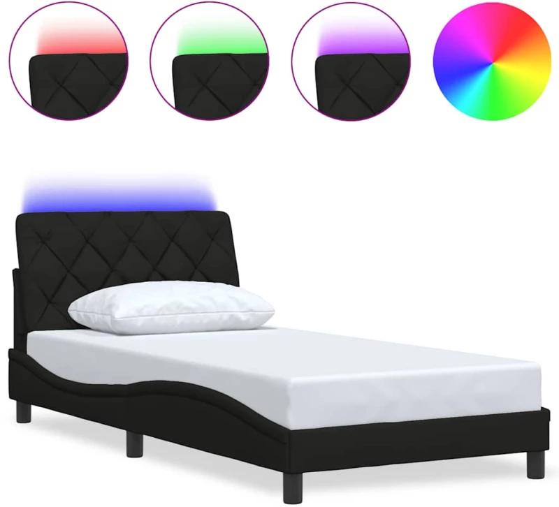 vidaXL Σκελετός Κρεβατιού με LED Χωρίς Στρώμα Μαύρο 100x200 εκ.