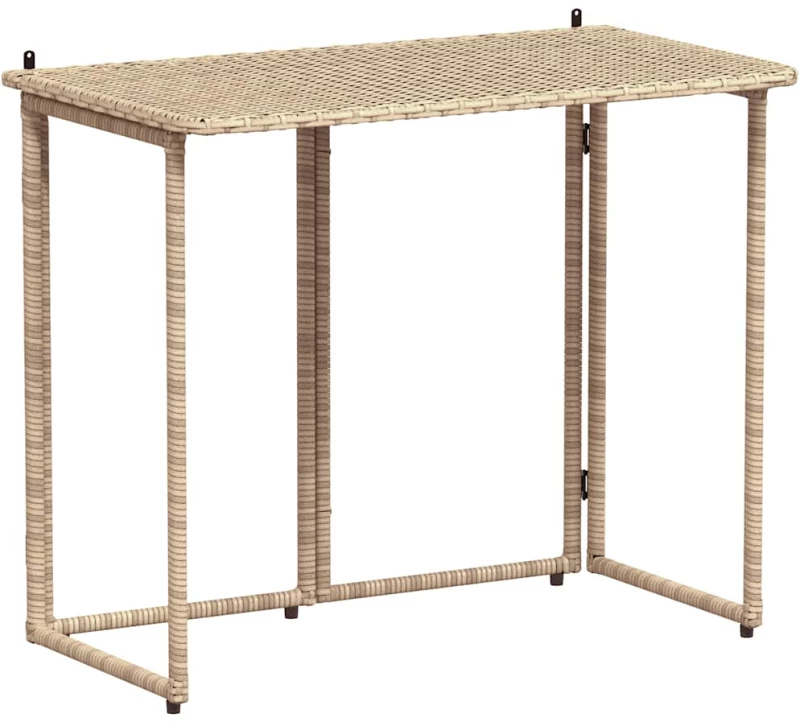vidaXL Πτυσσόμενο τραπέζι κήπου Μπεζ 90x51x75 cm Poly Rattan