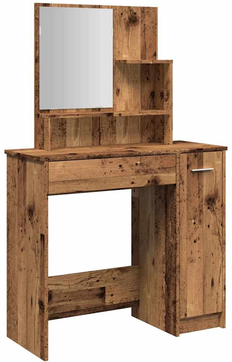 vidaXL Κομοδίνο με καθρέφτη Παλιό ξύλο 86,5x35x136 cm