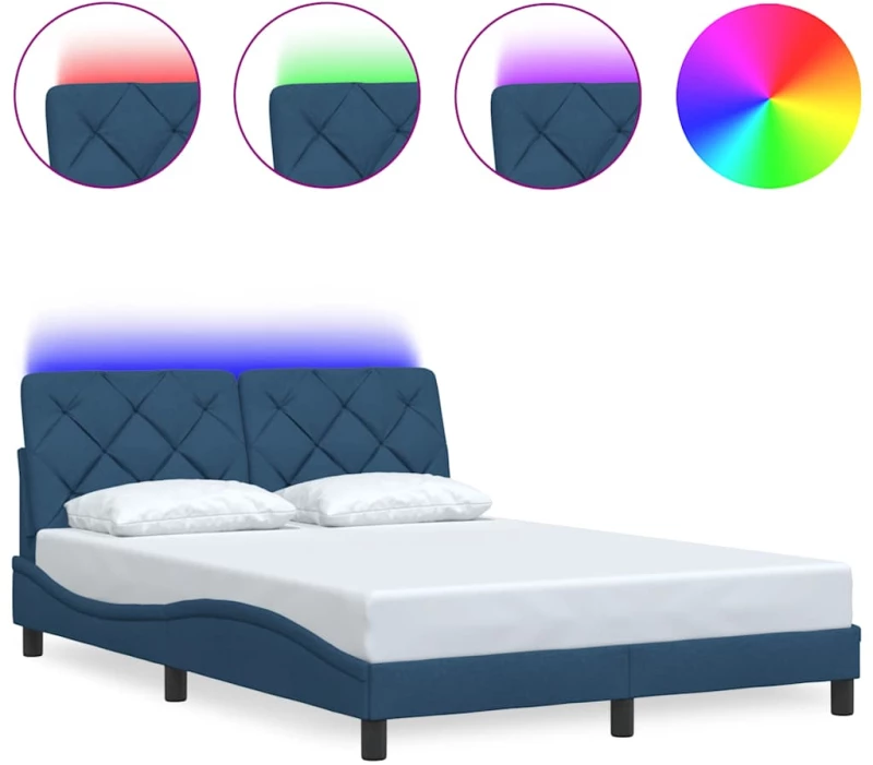 vidaXL Πλαίσιο κρεβατιού με LED χωρίς στρώμα Μπλε 120x200 cm Ύφασμα