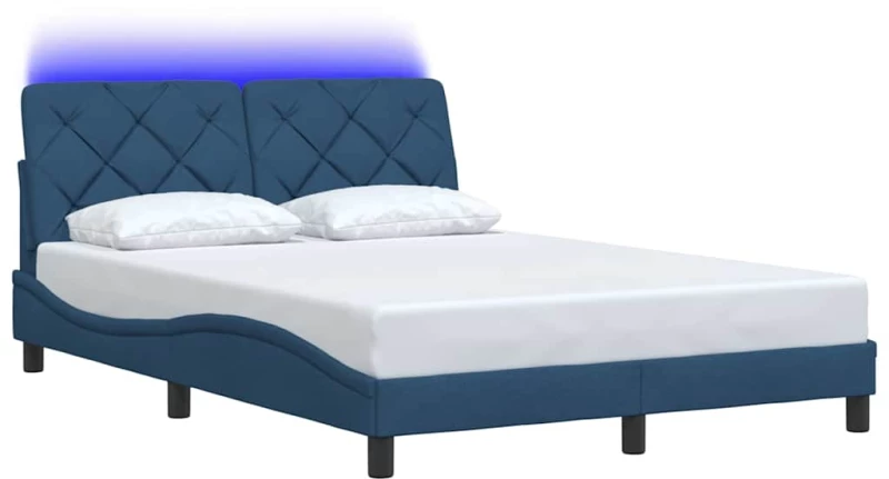 vidaXL Πλαίσιο κρεβατιού με LED χωρίς στρώμα Μπλε 120x200 cm Ύφασμα