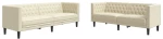 vidaXL Καναπές Chesterfield 2 τεμαχίων σετ Cream Faux Leather
