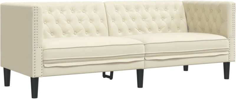 vidaXL Καναπές Chesterfield 2 τεμαχίων σετ Cream Faux Leather