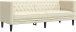 vidaXL Καναπές Chesterfield 2 τεμαχίων σετ Cream Faux Leather