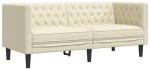 vidaXL Καναπές Chesterfield 2 τεμαχίων σετ Cream Faux Leather