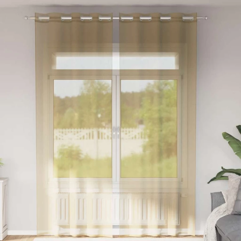 vidaXL Voile κουρτίνες με ροδέλες 2 τεμάχια Χρώμα Άμμου