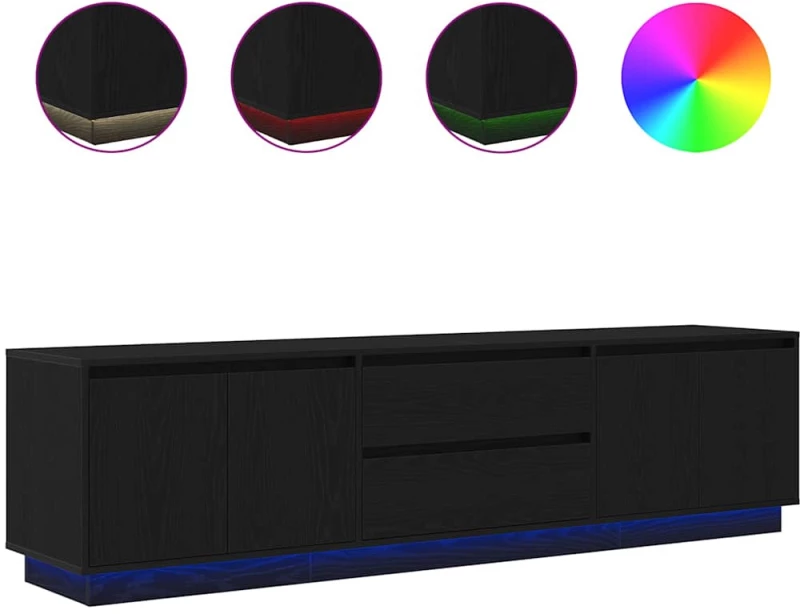 vidaXL Έπιπλο Τηλεόρασης με LED Μαύρη βελανιδιά 193,5x41x50 εκ.