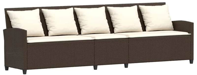 vidaXL Καναπές κήπου 5θέσιος με μαξιλάρια Brown Poly Rattan