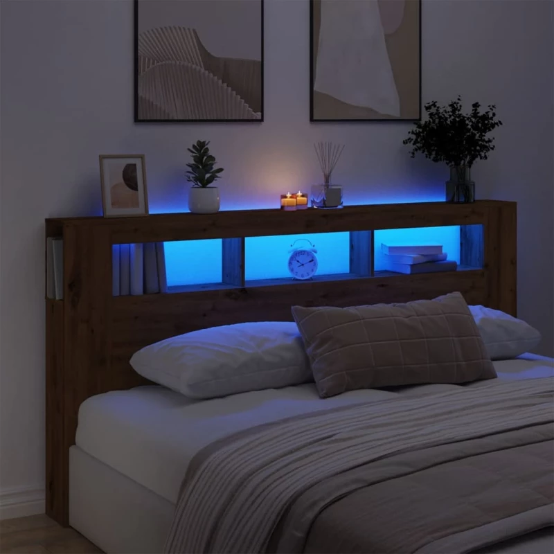 vidaXL LED κεφαλάρι Artisan Oak 200x18,5x103,5 cm Κατασκευασμένο ξύλο