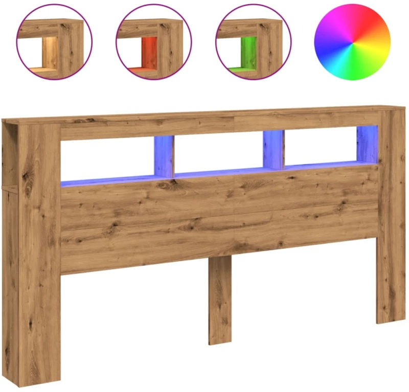 vidaXL LED κεφαλάρι Artisan Oak 200x18,5x103,5 cm Κατασκευασμένο ξύλο