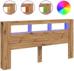vidaXL LED κεφαλάρι Artisan Oak 200x18,5x103,5 cm Κατασκευασμένο ξύλο