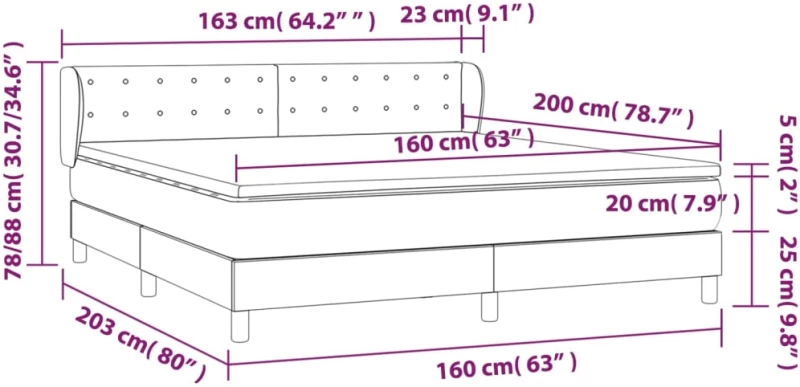 vidaXL Κρεβάτι Boxspring με Στρώμα Ροζ 160x200 εκ. Βελούδινο
