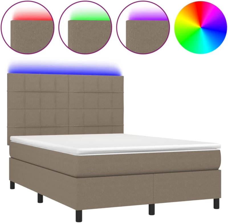 vidaXL Κρεβάτι Boxspring με Στρώμα & LED Taupe 140x190 εκ. Υφασμάτινο