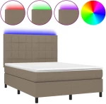 vidaXL Κρεβάτι Boxspring με Στρώμα & LED Taupe 140x190 εκ. Υφασμάτινο