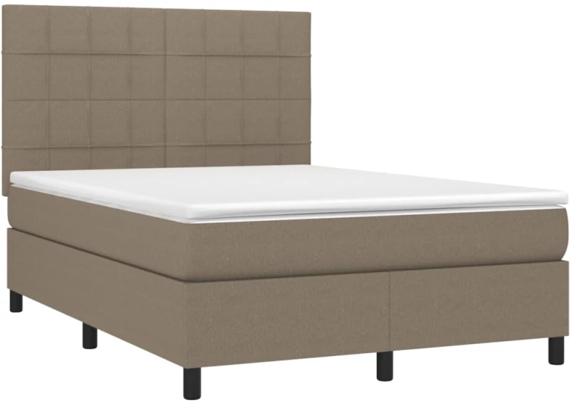 vidaXL Κρεβάτι Boxspring με Στρώμα & LED Taupe 140x190 εκ. Υφασμάτινο