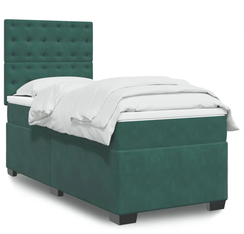 vidaXL Κρεβάτι Boxspring με Στρώμα Σκούρο Πράσινο 80x200 εκ. Βελούδινο