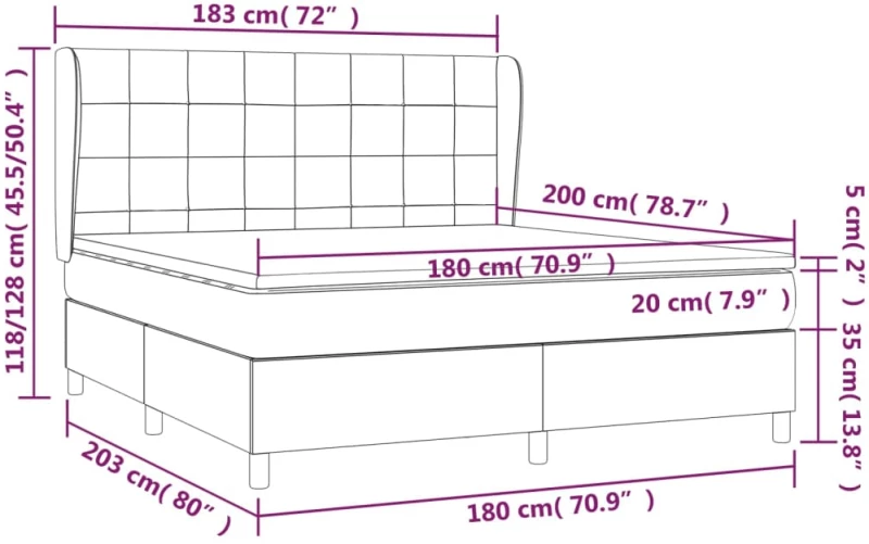 vidaXL Κρεβάτι Boxspring με Στρώμα Σκούρο Πράσινο 180x200εκ. Βελούδινο