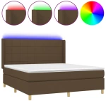 vidaXL Κρεβάτι Boxspring με Στρώμα & LED Σκ.Καφέ 160x200εκ. Υφασμάτινο