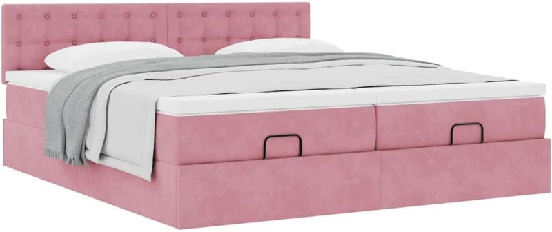 vidaXL Οθωμανικό κρεβάτι με στρώματα ροζ 180x200cm Velvet