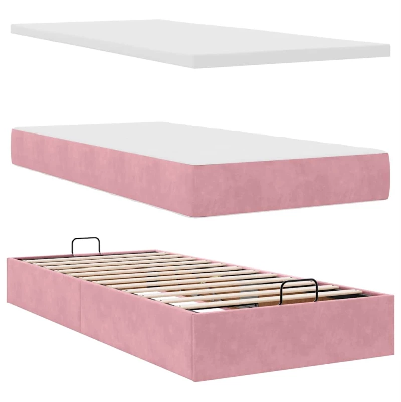 vidaXL Οθωμανικό κρεβάτι με στρώματα ροζ 180x200cm Velvet