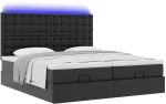 vidaXL Οθωμανικό κρεβάτι με στρώματα & LEDs Μαύρο Faux Leather