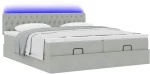 vidaXL Οθωμανικό κρεβάτι με στρώματα & LEDs Ανοιχτό γκρι Βελούδο