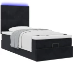 vidaXL Οθωμανικό κρεβάτι με στρώματα & LEDs Μαύρο 90x200cm Velvet
