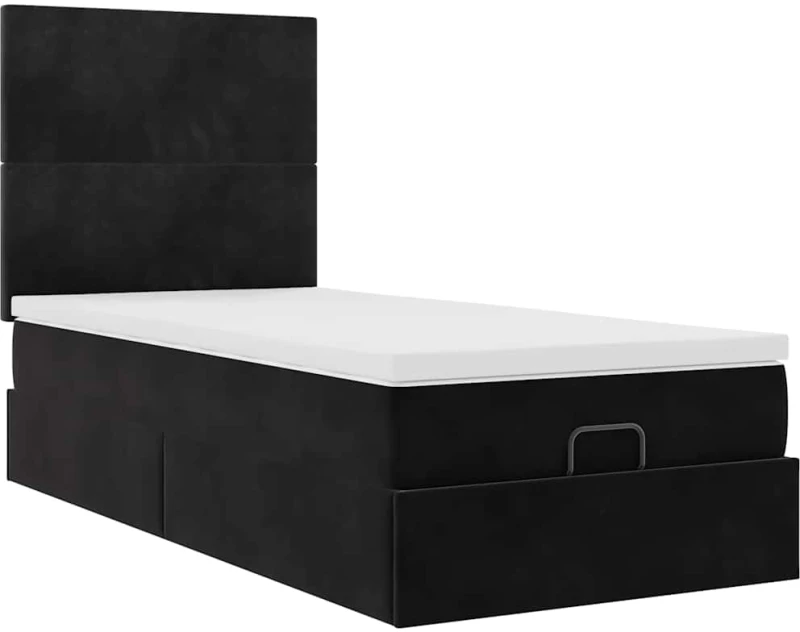 vidaXL Οθωμανικό κρεβάτι με στρώματα & LEDs Μαύρο 90x200cm Velvet