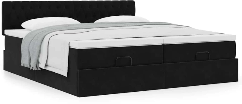 vidaXL Οθωμανικό κρεβάτι με στρώματα Μαύρο 180x200cm Velvet