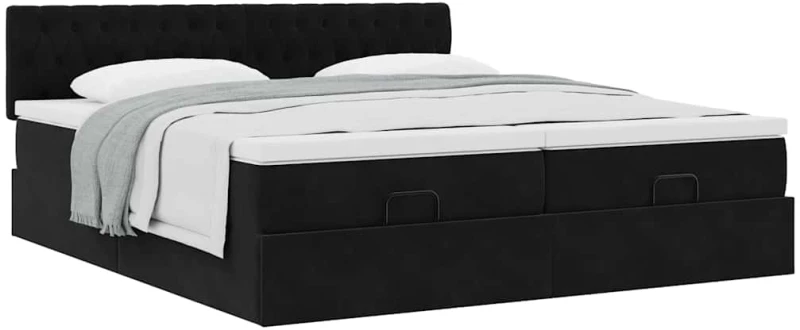 vidaXL Οθωμανικό κρεβάτι με στρώματα Μαύρο 180x200cm Velvet