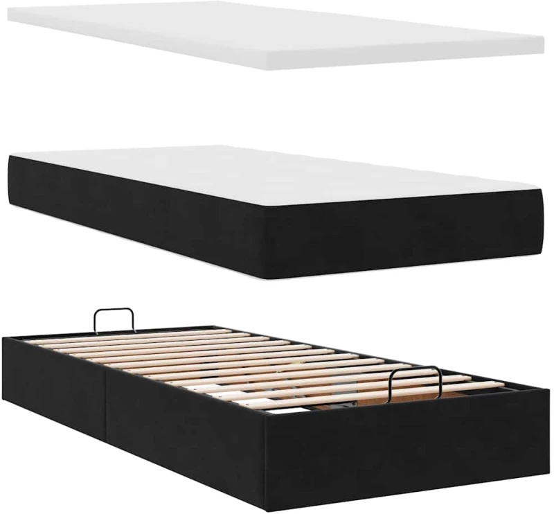 vidaXL Οθωμανικό κρεβάτι με στρώματα Μαύρο 180x200cm Velvet