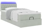 vidaXL Οθωμανικό κρεβάτι με στρώμα&LEDs Ανοιχτό γκρι 100x200cm Βελούδο