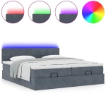 vidaXL Οθωμανικό κρεβάτι με στρώματα & LEDs Σκούρο γκρι Βελούδο